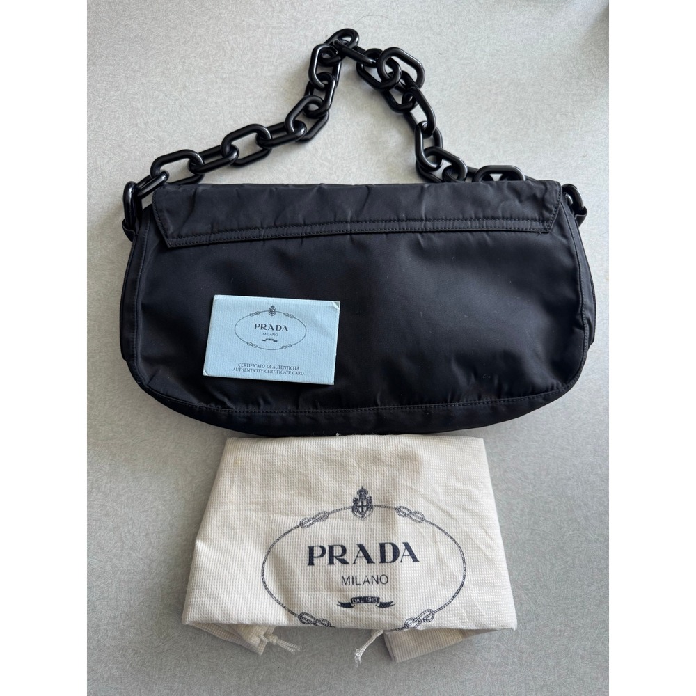Prada Black Nylon Chain Shoulder Bag Made in Italy Authentic CoA - Picture 6 of 8